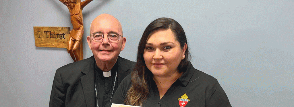Bishop Talley with Javiera Navarrete, Director of Hispanic Faith Formation
